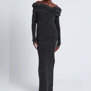 Topshop Twist Off the Shoulder Long Sleeve Sweater Dress in Charcoal, fits S
